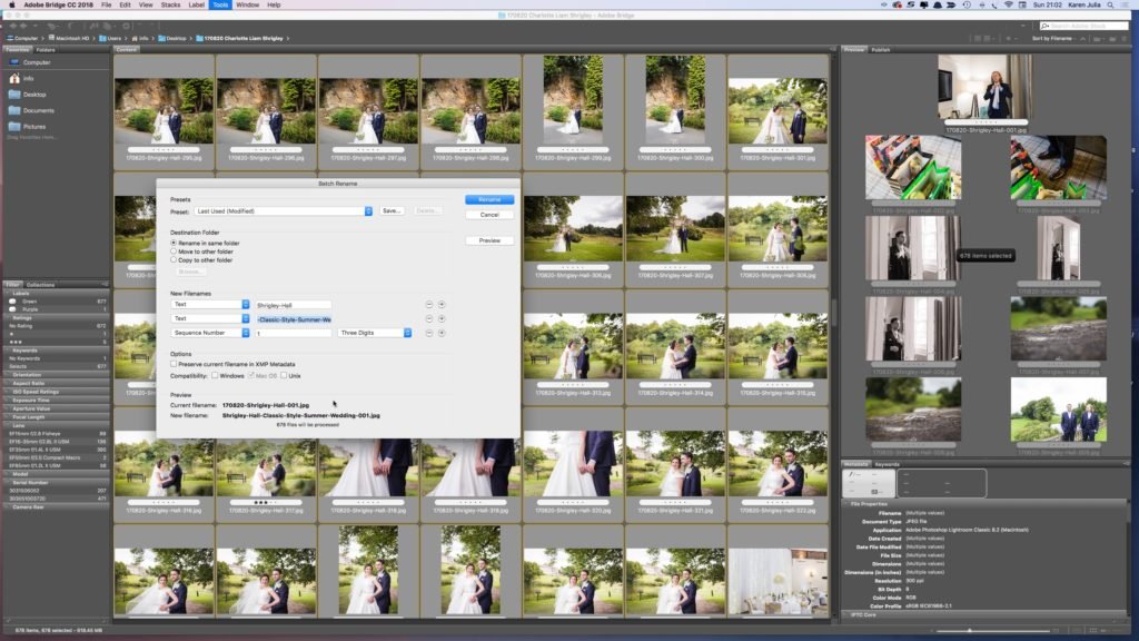 How to Name Images for SEO in adobe Bridge screenshot