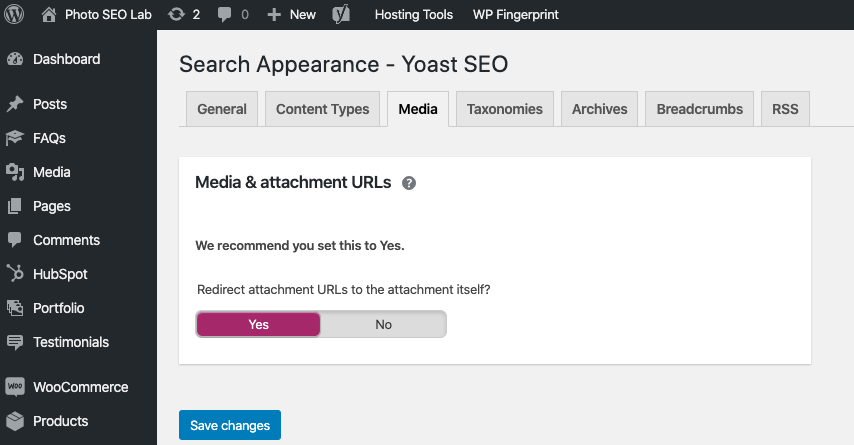 screenshot showing media settings in Yoast illustrating the article 'Will Deleting Photos Hurt my SEO?'