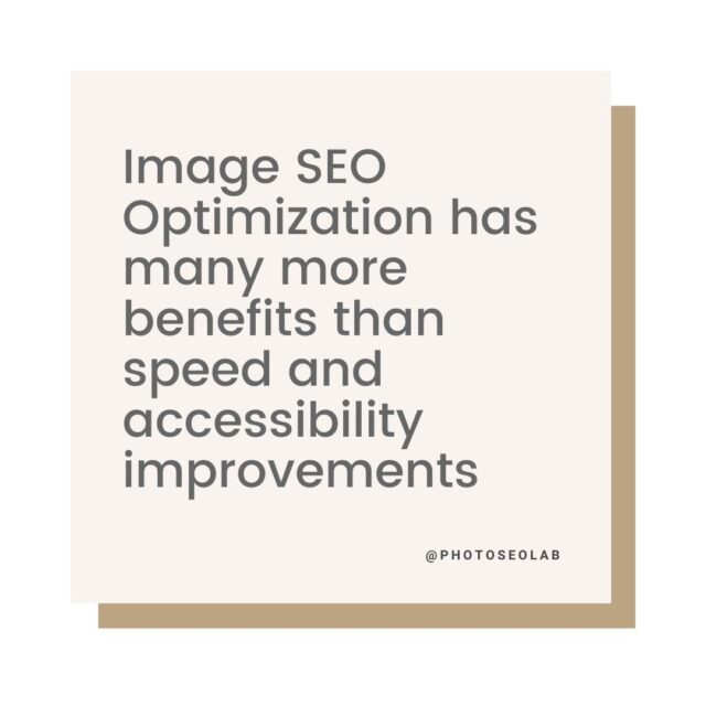 text quote illustrating an article on image SEO that states 'image SEO optimization has many more benefits than speed and accessibility improvements'